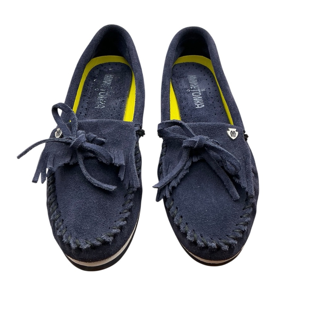 Minnetonka‎ Dark Blue Suede Moccasins with Bow